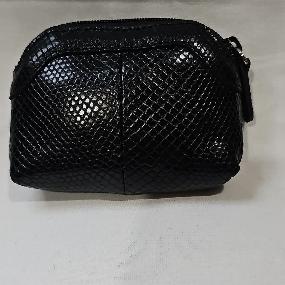 Brighton Black Leather Python Snakeskin Mini Wallet Coin Purse - Picture 2 of 7